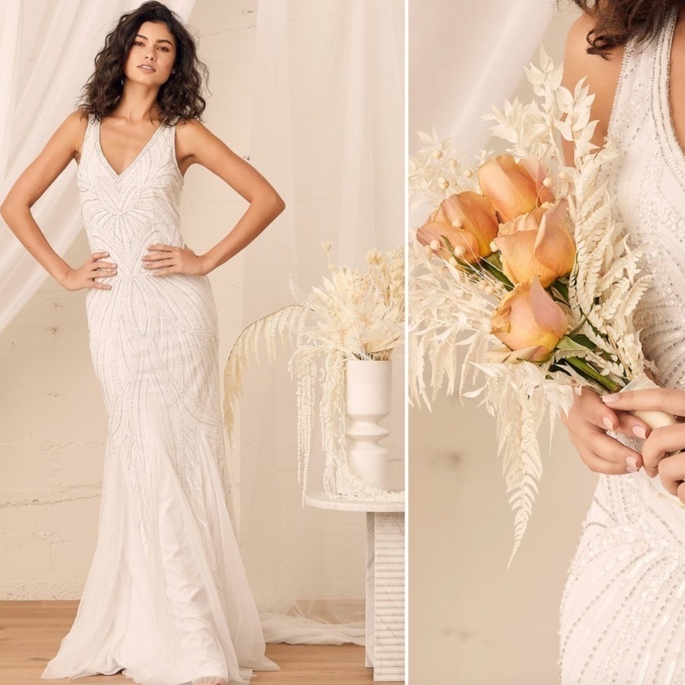 LULUS Bridal Wedding Elegant Sophisticated Floral Beaded Mermaid Gown